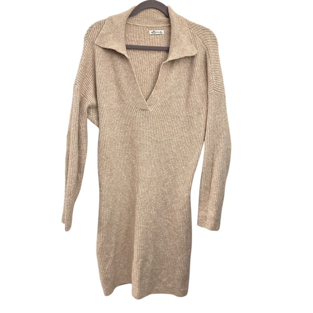 Hollister Beige Oatmeal Long V-Neck Polyester Blend Sweater Dress Size XL NWT